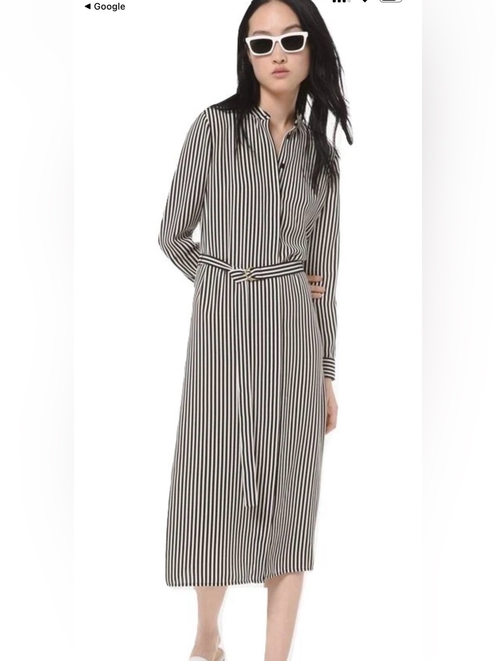 Michael Kors Black and White Vertical Stripe Shirt Dress